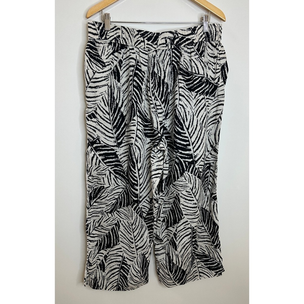 Cynthia Rowley 100% Linen Wide Leg Crop Pants Leaf Tropical Print Plus Size 1X - Picture 11 of 12